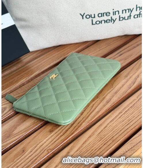 Top Grade Chanel Grained Calfskin Classic Zipped Pouch AP1071 Green 2024