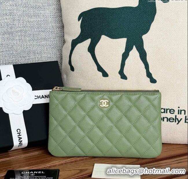 Top Grade Chanel Grained Calfskin Classic Zipped Pouch AP1071 Green 2024