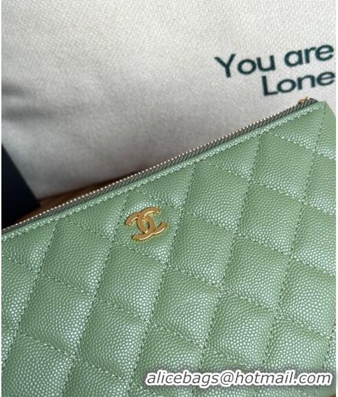 Top Grade Chanel Grained Calfskin Classic Zipped Pouch AP1071 Green 2024