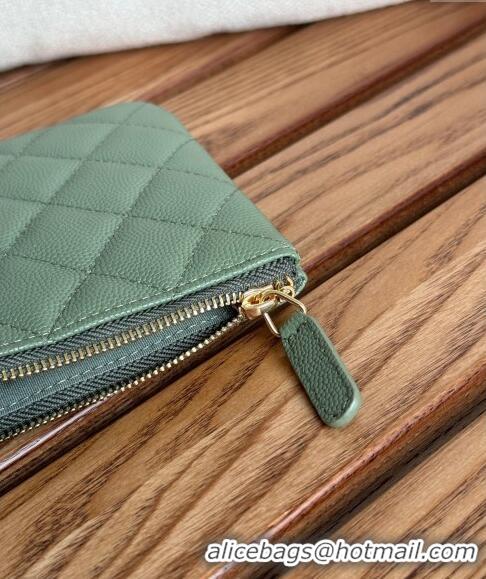 Top Grade Chanel Grained Calfskin Classic Zipped Pouch AP1071 Green 2024