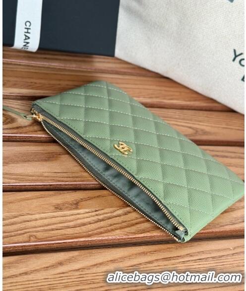 Top Grade Chanel Grained Calfskin Classic Zipped Pouch AP1071 Green 2024