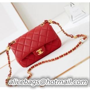 Grade Design Chanel Shiny Lambskin Mini Flap Bag with Metal Pearl AS4947 Red 2024