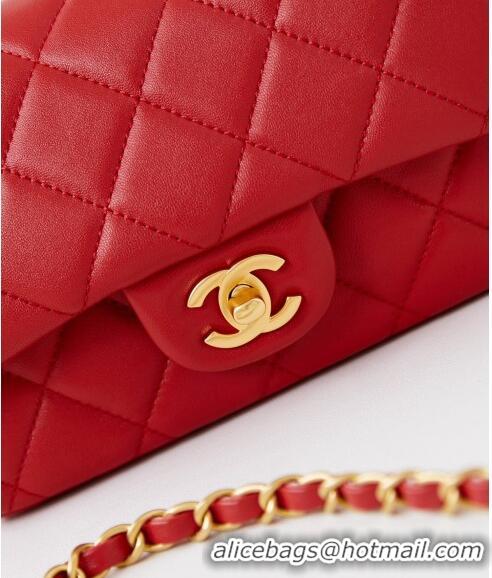 Grade Design Chanel Shiny Lambskin Mini Flap Bag with Metal Pearl AS4947 Red 2024