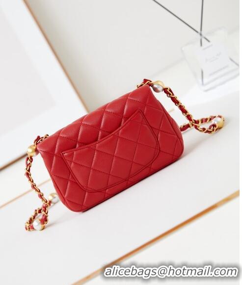 Grade Design Chanel Shiny Lambskin Mini Flap Bag with Metal Pearl AS4947 Red 2024