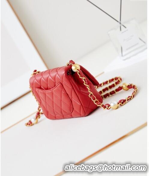 Grade Design Chanel Shiny Lambskin Mini Flap Bag with Metal Pearl AS4947 Red 2024