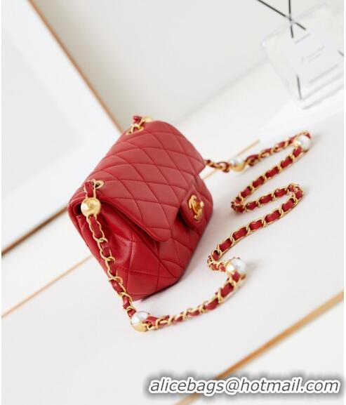 Grade Design Chanel Shiny Lambskin Mini Flap Bag with Metal Pearl AS4947 Red 2024