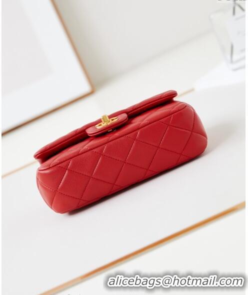 Grade Design Chanel Shiny Lambskin Mini Flap Bag with Metal Pearl AS4947 Red 2024