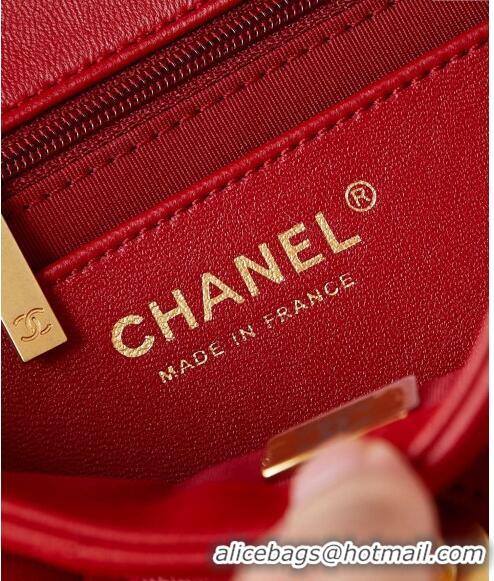 Grade Design Chanel Shiny Lambskin Mini Flap Bag with Metal Pearl AS4947 Red 2024