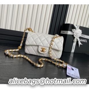 Buy Cheap Chanel Shiny Lambskin Mini Flap Bag with Metal Pearl AS4947 White 2024