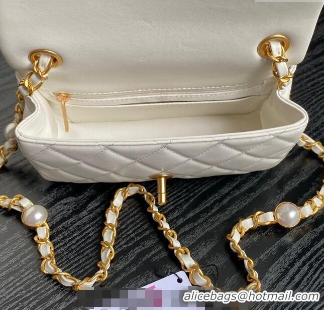 Buy Cheap Chanel Shiny Lambskin Mini Flap Bag with Metal Pearl AS4947 White 2024