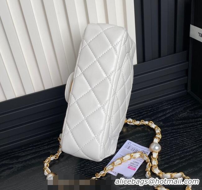 Buy Cheap Chanel Shiny Lambskin Mini Flap Bag with Metal Pearl AS4947 White 2024