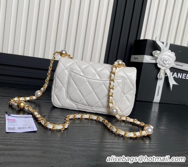 Buy Cheap Chanel Shiny Lambskin Mini Flap Bag with Metal Pearl AS4947 White 2024