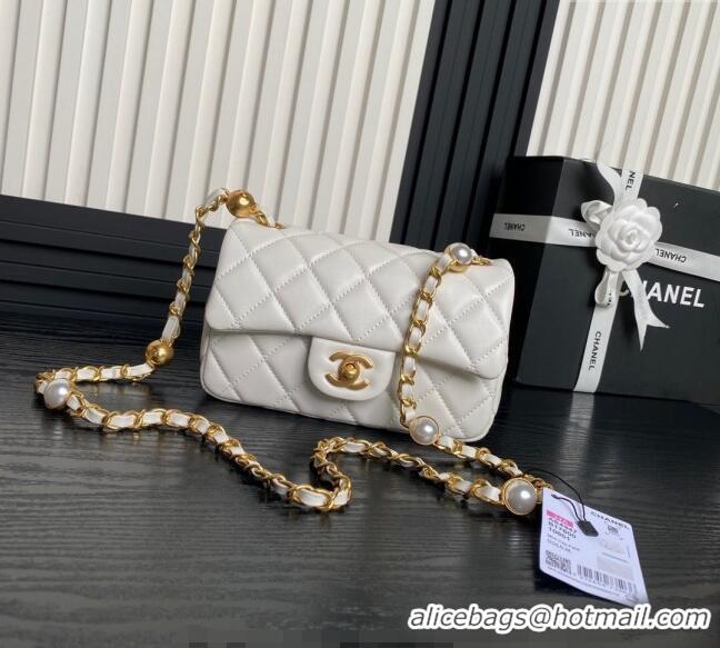 Buy Cheap Chanel Shiny Lambskin Mini Flap Bag with Metal Pearl AS4947 White 2024