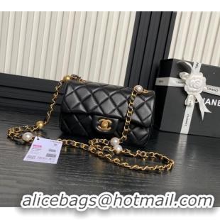 Good Taste Chanel Shiny Lambskin Mini Flap Bag with Metal Pearl AS4947 Black 2024