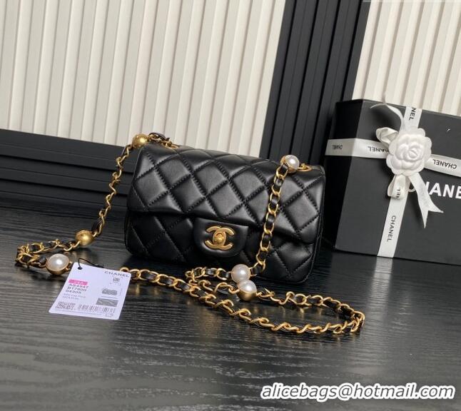 Good Taste Chanel Shiny Lambskin Mini Flap Bag with Metal Pearl AS4947 Black 2024