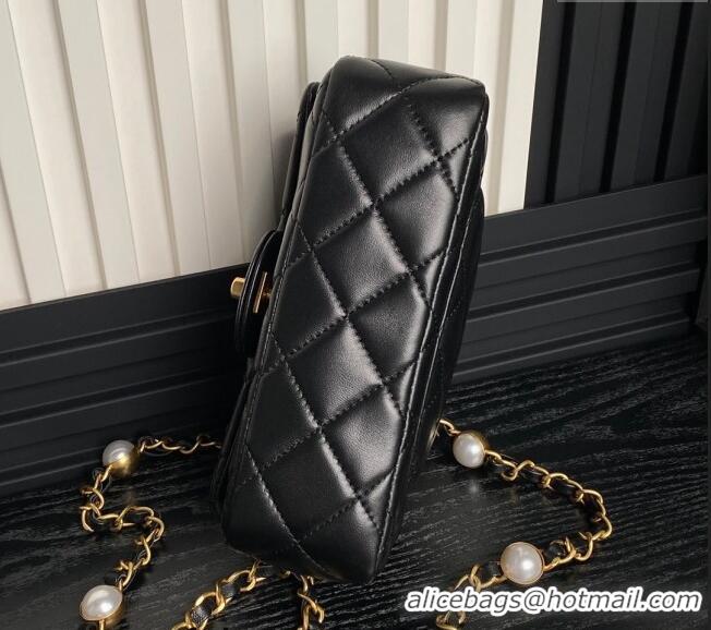 Good Taste Chanel Shiny Lambskin Mini Flap Bag with Metal Pearl AS4947 Black 2024