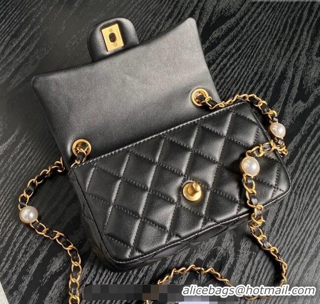 Good Taste Chanel Shiny Lambskin Mini Flap Bag with Metal Pearl AS4947 Black 2024