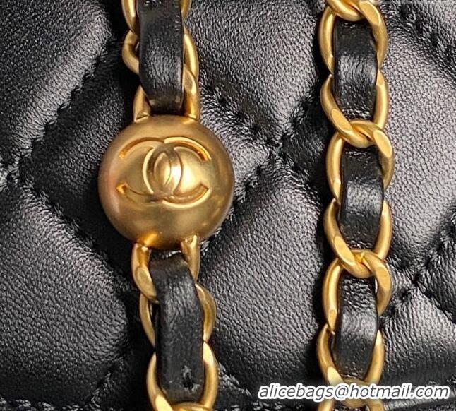 Good Taste Chanel Shiny Lambskin Mini Flap Bag with Metal Pearl AS4947 Black 2024