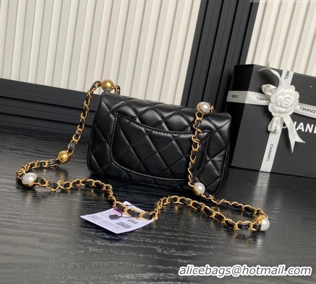 Good Taste Chanel Shiny Lambskin Mini Flap Bag with Metal Pearl AS4947 Black 2024