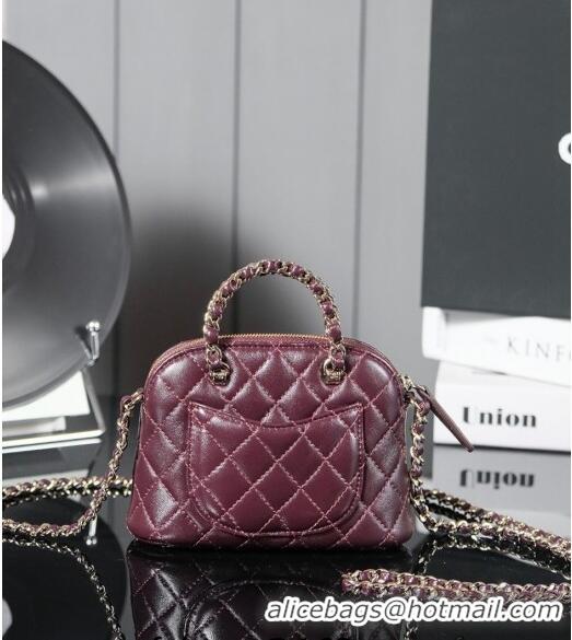 New Stylish Chanel Shiny Lambskin Clutch with Chain and Top Handle AP3354 Burgundy 2024