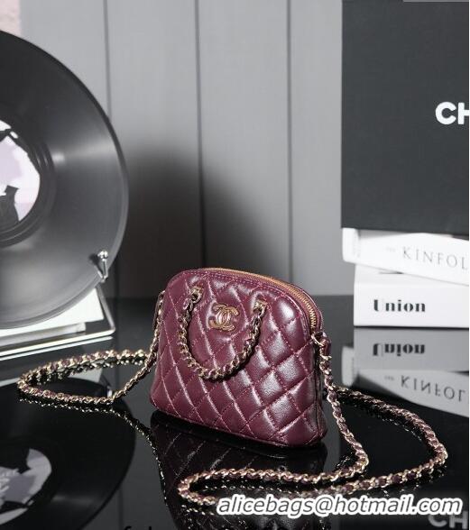 New Stylish Chanel Shiny Lambskin Clutch with Chain and Top Handle AP3354 Burgundy 2024