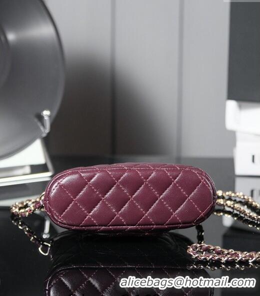 New Stylish Chanel Shiny Lambskin Clutch with Chain and Top Handle AP3354 Burgundy 2024