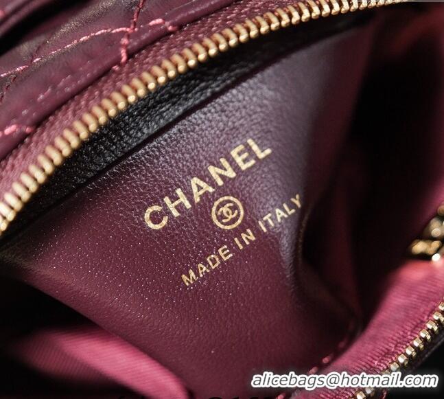 New Stylish Chanel Shiny Lambskin Clutch with Chain and Top Handle AP3354 Burgundy 2024