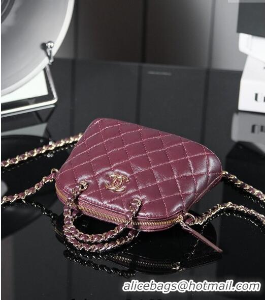 New Stylish Chanel Shiny Lambskin Clutch with Chain and Top Handle AP3354 Burgundy 2024