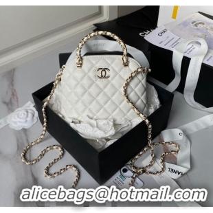 New Design Chanel Shiny Lambskin Clutch with Chain and Top Handle AP3354 White 2024