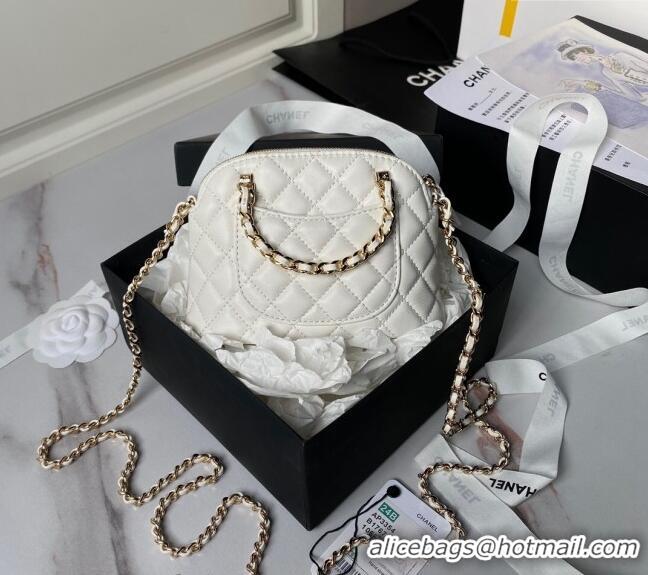 New Design Chanel Shiny Lambskin Clutch with Chain and Top Handle AP3354 White 2024