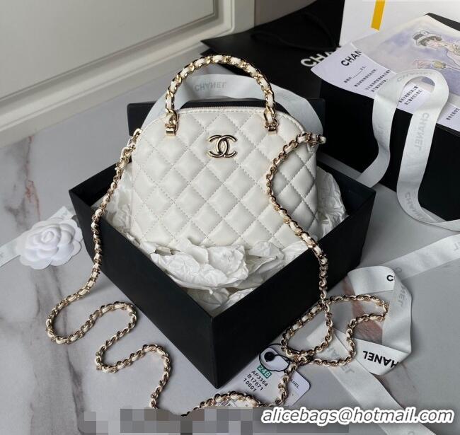 New Design Chanel Shiny Lambskin Clutch with Chain and Top Handle AP3354 White 2024