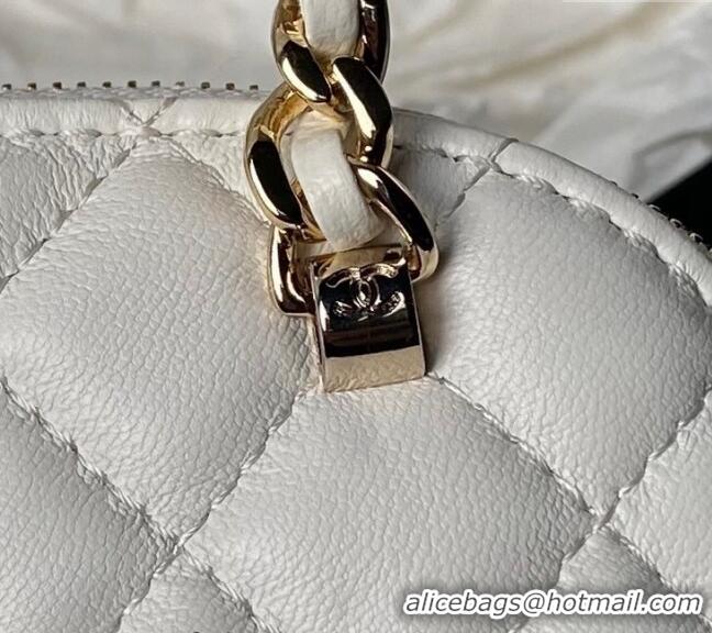 New Design Chanel Shiny Lambskin Clutch with Chain and Top Handle AP3354 White 2024