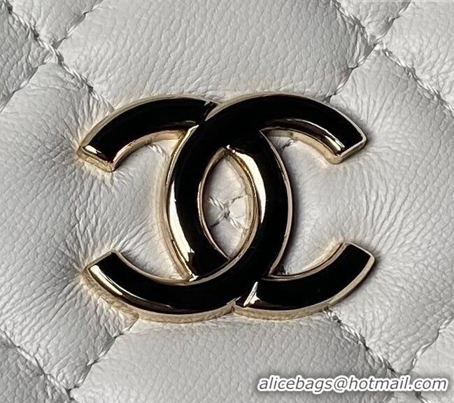 New Design Chanel Shiny Lambskin Clutch with Chain and Top Handle AP3354 White 2024