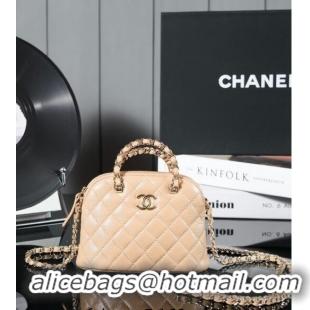 Buy Discount Chanel Shiny Lambskin Clutch with Chain and Top Handle AP3354 Beige 2024