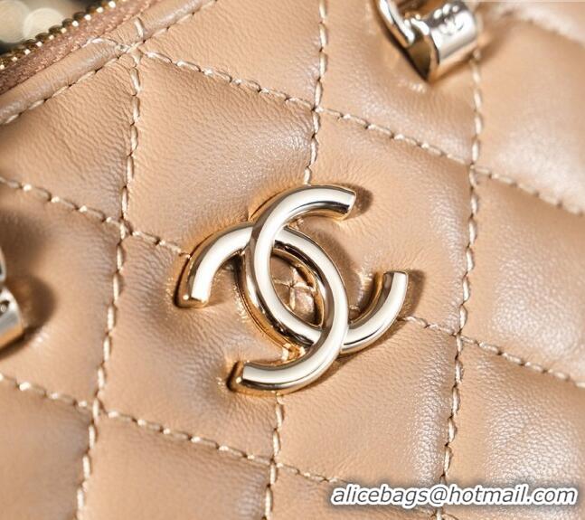 Buy Discount Chanel Shiny Lambskin Clutch with Chain and Top Handle AP3354 Beige 2024