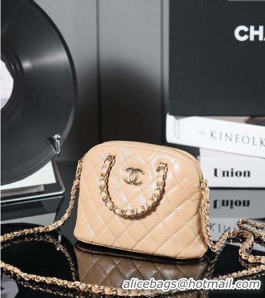 Buy Discount Chanel Shiny Lambskin Clutch with Chain and Top Handle AP3354 Beige 2024