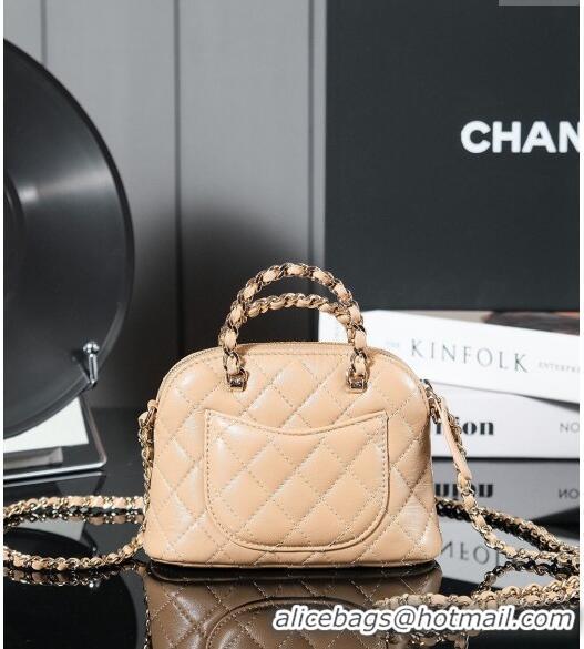 Buy Discount Chanel Shiny Lambskin Clutch with Chain and Top Handle AP3354 Beige 2024