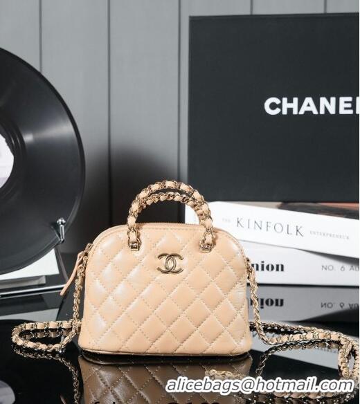 Buy Discount Chanel Shiny Lambskin Clutch with Chain and Top Handle AP3354 Beige 2024