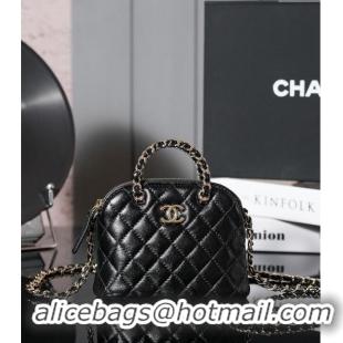 Shop Best Chanel Shiny Lambskin Clutch with Chain and Top Handle AP3354 Black 2024