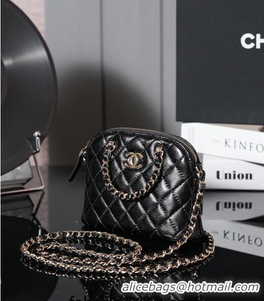 Shop Best Chanel Shiny Lambskin Clutch with Chain and Top Handle AP3354 Black 2024