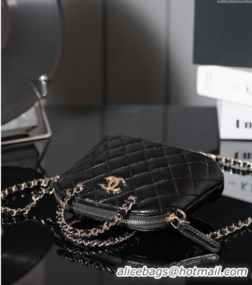 Shop Best Chanel Shiny Lambskin Clutch with Chain and Top Handle AP3354 Black 2024