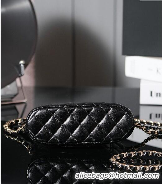 Shop Best Chanel Shiny Lambskin Clutch with Chain and Top Handle AP3354 Black 2024