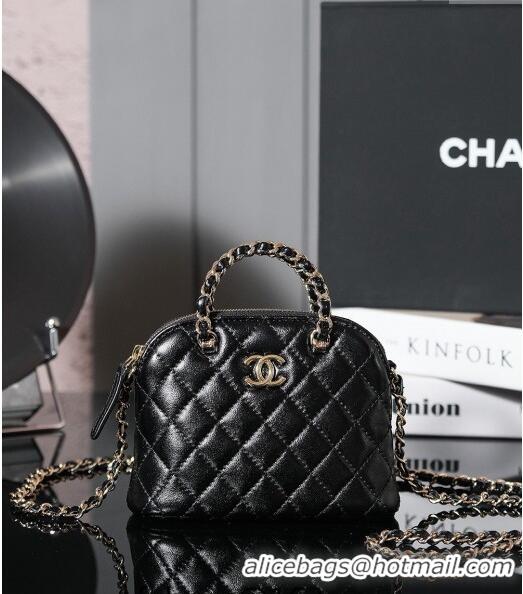 Shop Best Chanel Shiny Lambskin Clutch with Chain and Top Handle AP3354 Black 2024