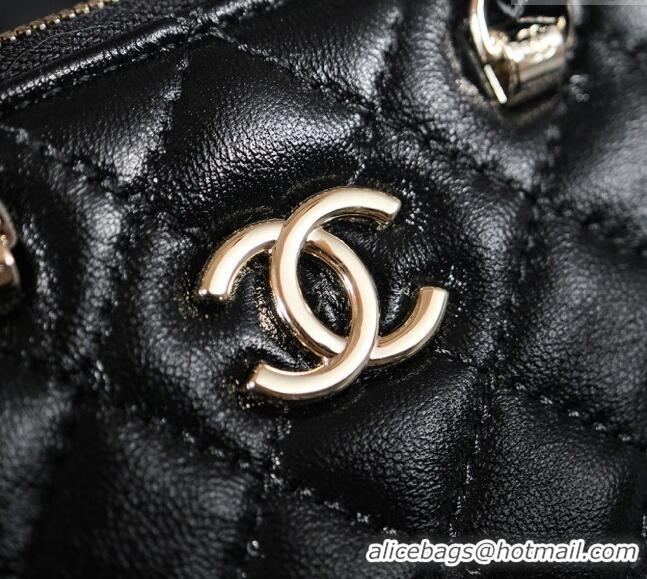 Shop Best Chanel Shiny Lambskin Clutch with Chain and Top Handle AP3354 Black 2024