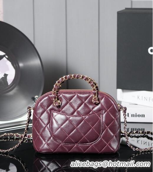 Hot Sell Fashion Chanel Shiny Lambskin Small Shopping Bag AS5130 Burgundy 2024