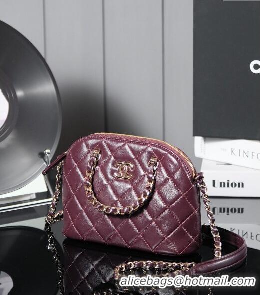 Hot Sell Fashion Chanel Shiny Lambskin Small Shopping Bag AS5130 Burgundy 2024