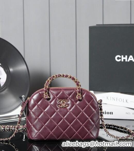 Hot Sell Fashion Chanel Shiny Lambskin Small Shopping Bag AS5130 Burgundy 2024