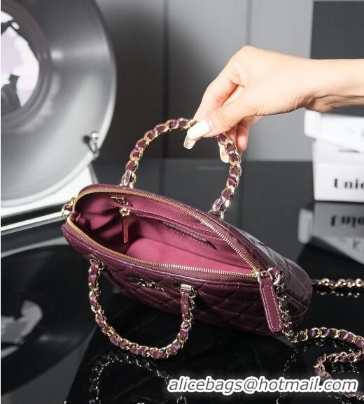 Hot Sell Fashion Chanel Shiny Lambskin Small Shopping Bag AS5130 Burgundy 2024