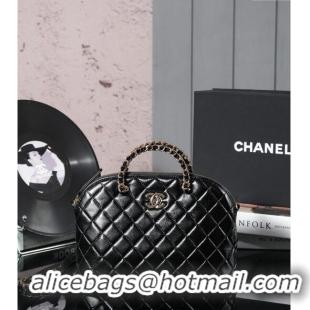 Inexpensive Chanel Shiny Lambskin Small Shopping Bag AS3969 Black 2024