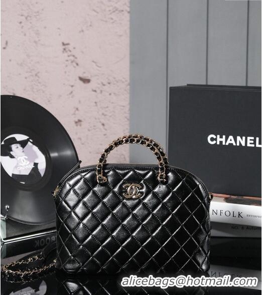 Inexpensive Chanel Shiny Lambskin Small Shopping Bag AS3969 Black 2024